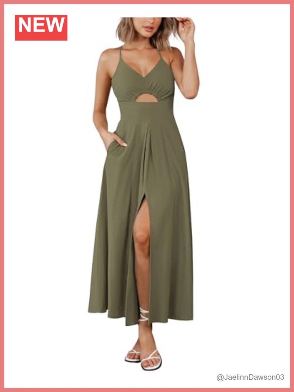 Women Sleeveless V Neck Cutout Slit Maxi Dress Spaghetti Strap Backless Beach